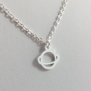 Jewelry necklace pendant with chain UFO alien dainty minimalist silver tone new